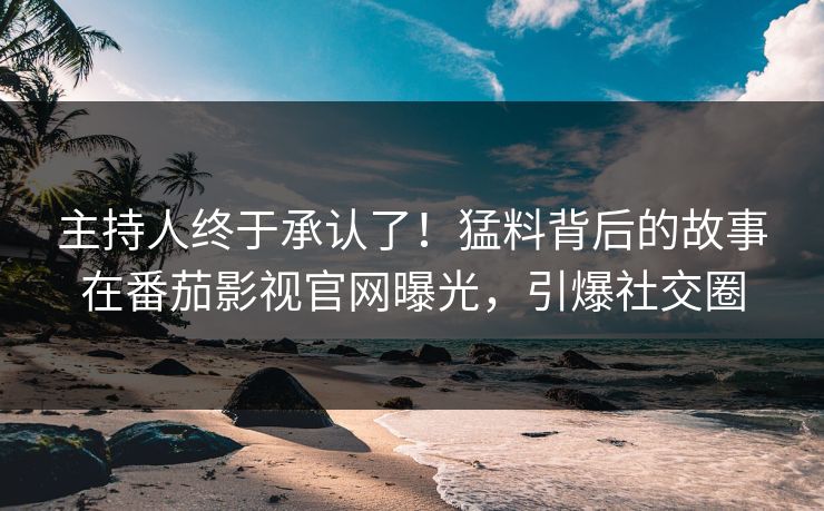 主持人终于承认了！猛料背后的故事在番茄影视官网曝光，引爆社交圈