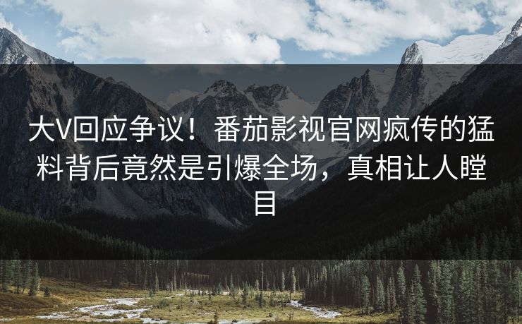 大V回应争议！番茄影视官网疯传的猛料背后竟然是引爆全场，真相让人瞠目